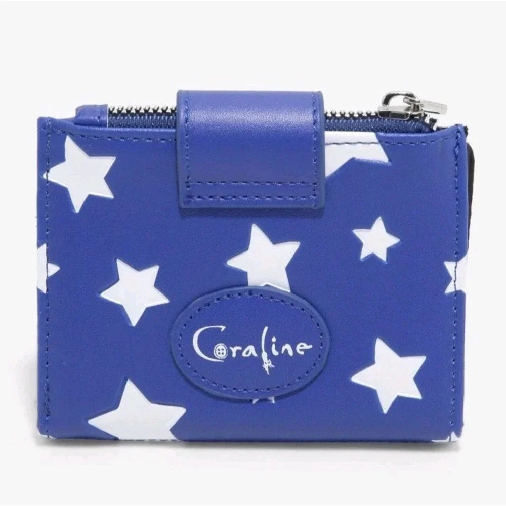 NEW Coraline Doll Button Eyes & Stars Blue Flap Wallet Fantasy Whimsigoth Whimsy